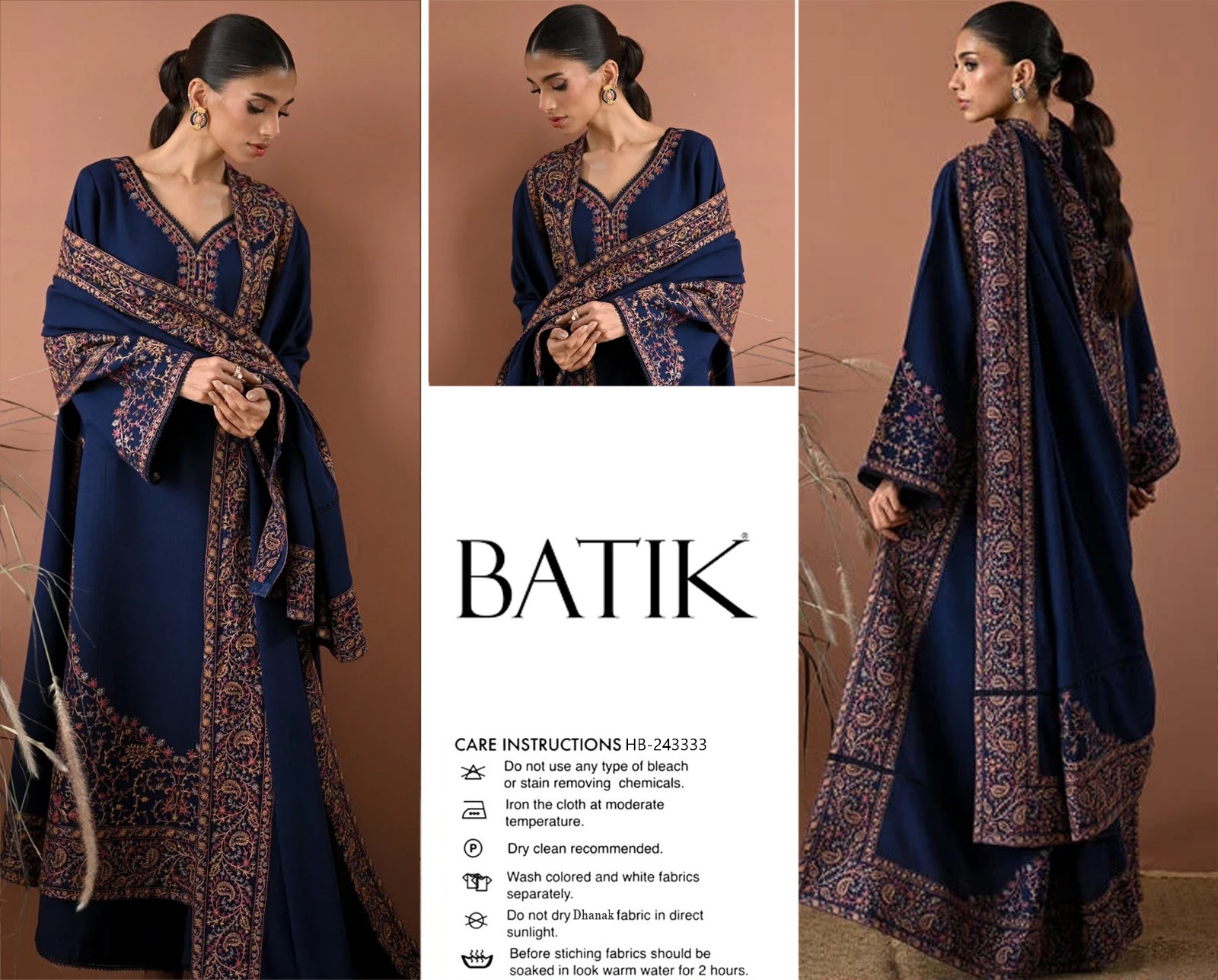 Dhanak embroidered luxury unstitched 3pc suit